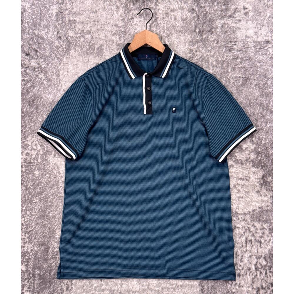 Extracurricular Golf Polo Shirt Large Mens Blue Check Tipped Collar